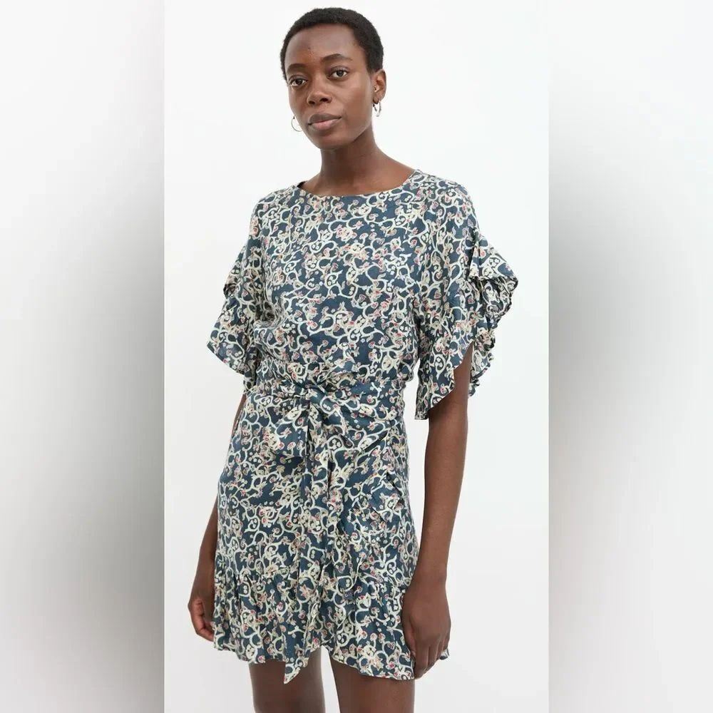 Isabel Marant Chic Floral Mini wrap linen Dress, S